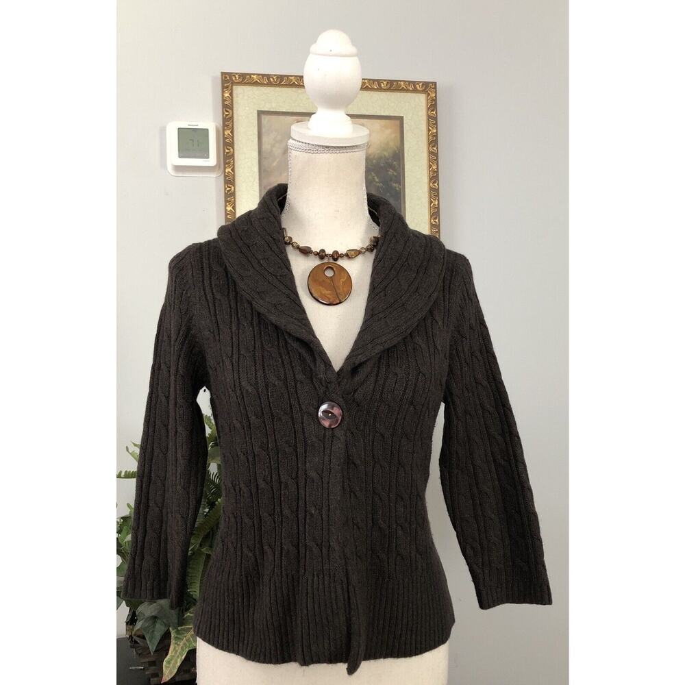 Ann Taylor Loft Small One Open Botton Knit Brown Sweater